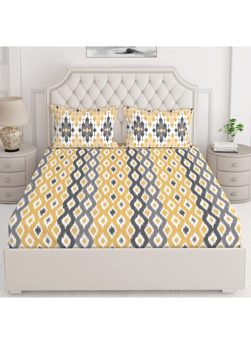 Layers Portland 100 Cotton Bedsheet Set for All Seasons Lightweight Moisture Absorbent Machine Washable Easy to Care Gift for Housewarming More 104 TC Queen Size YellowGrey