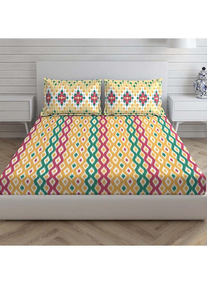 Layers Pavia 100 Cotton Bedsheet Set for All Seasons Lightweight Moisture Absorbent Machine Washable Easy to Care Gift for Housewarming More 104 TC Queen Size GreenYellow