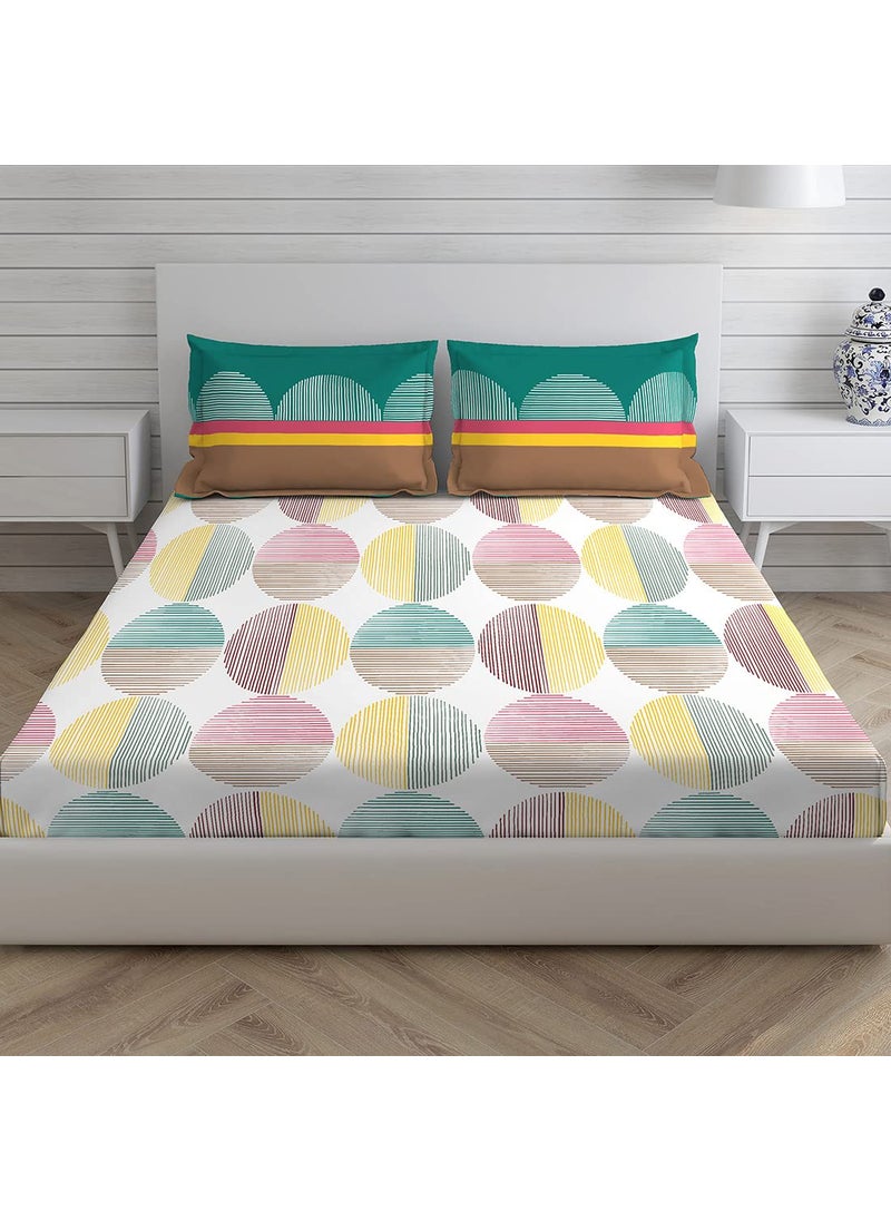 Layers Pavia 100 Cotton Bedsheet Set for All Seasons Lightweight Moisture Absorbent Machine Washable Easy to Care Gift for Housewarming More 104 TC Queen Size WhiteGreen