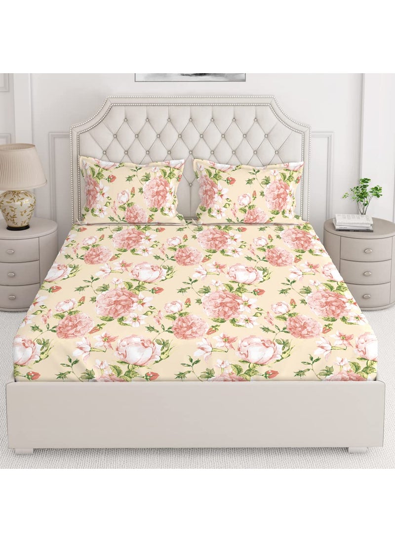 Layers Classic 100 Cotton Bedsheet Set for All Seasons Lightweight Moisture Absorbent Machine Washable Easy to Care 104 TC Queen Size Light Pink Floral Pattern
