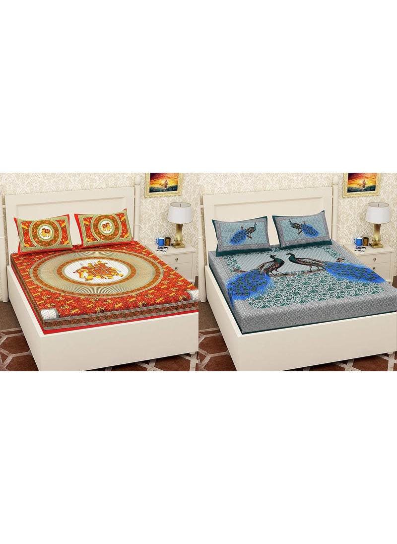 UBANIA COLLECTIONWe believe in customers satisfaction 151 TC Cotton Rajasthani Jaipuri Sanganeri Set of 2 Double Size Bedsheets with 4 Pillow Covers