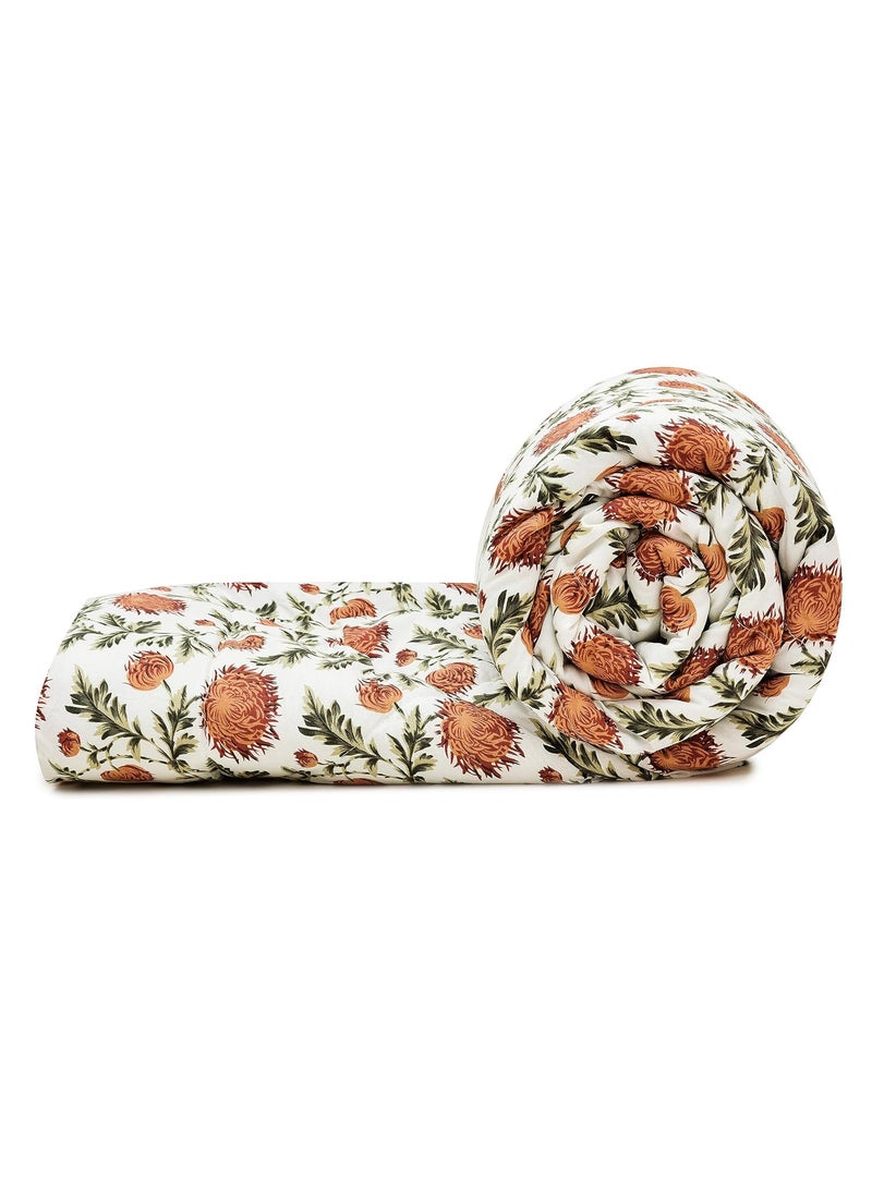 COZY FURNISH Microfiber Classic Printed AC Duvet Quilt Comforter Lightweight Comforter Single60X90Inches White Leaves Single
