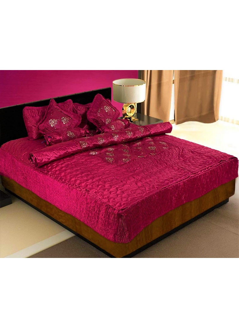 ManavRachit Satin Gold Printed 310 TC Double Bed Wedding Bedding Set 8 Pieces Red for Home Living Room Hathi Print Red Hathi