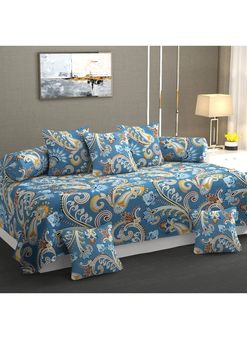JBTC Diwan Set with Covers for Living Room and PatternsStandard Diwan Set 1 Single Bedsheet 2 Bolster Covers 5 Cushion Covers Japanese