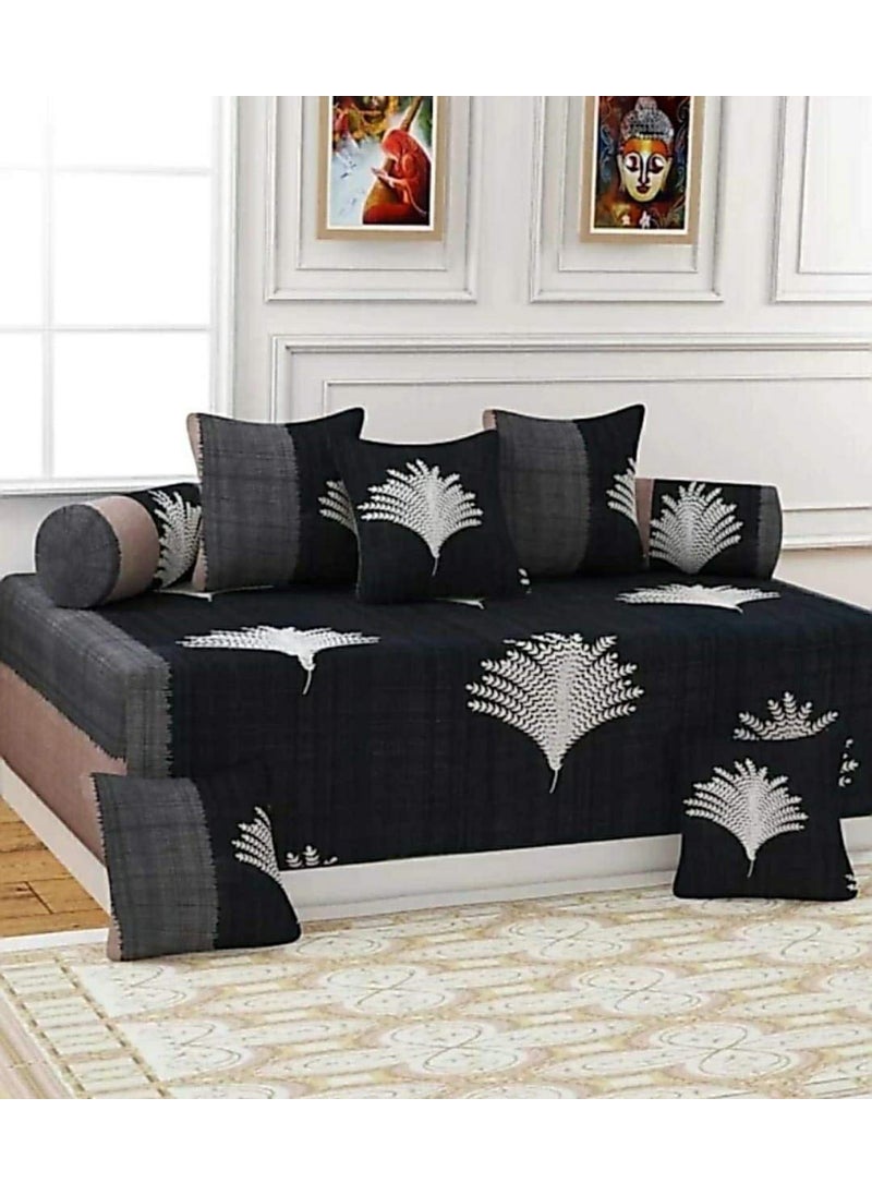 KIAAKSH Jyotaksh Diwan Set Covers Cotton 8 Pieces Pure Cotton Designer Printed Standard Diwan Set 1 Single Bedsheet 2 Bolster Covers 5 Cushion CoversDiwans19