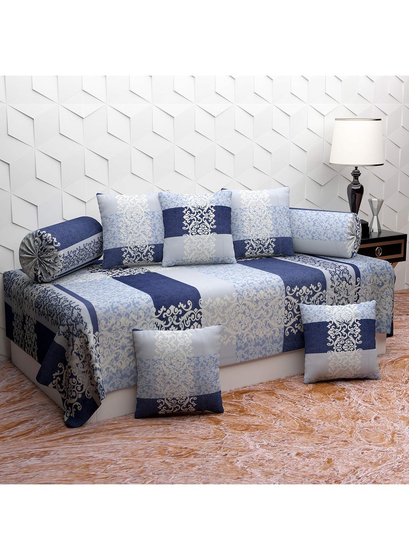 KIAAKSH Jyotaksh Diwan Set Covers Cotton 8 Pieces Pure Cotton Designer Printed Standard Diwan Set 1 Single Bedsheet 2 Bolster Covers 5 Cushion CoversDiwans13