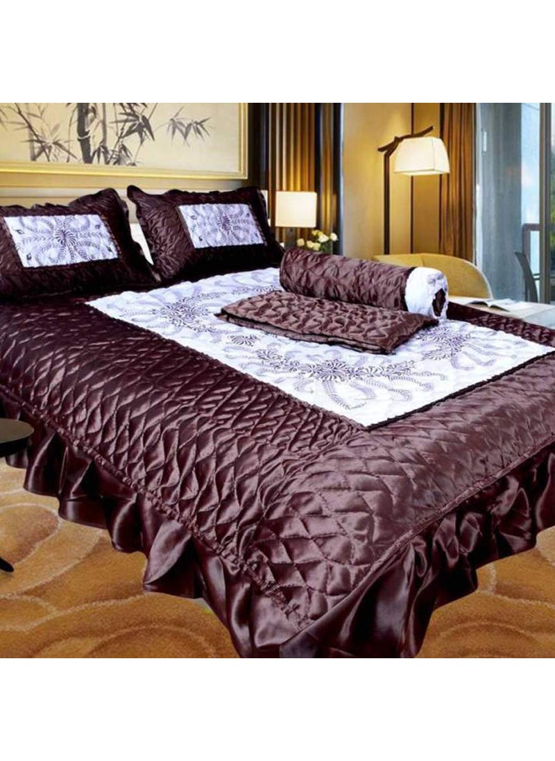 ManavRachit Satin Gold Printed 310 TC Wedding Bedding Set Bedsheet with 2 Pillow Covers 1 AC Comforter for Home Living RoomSet of 4pc VIP PrintCoffee