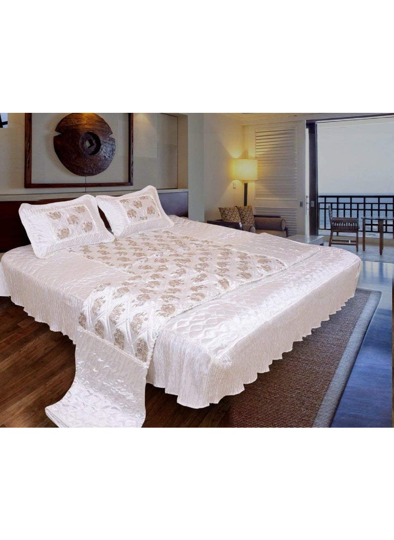 ManavRachit Satin Gold Printed 310 TC Wedding Bedding Set Bedsheet with 2 Pillow Covers 1 AC Comforter for Home Living RoomSet of 4pc HathiElephant PrintWhite