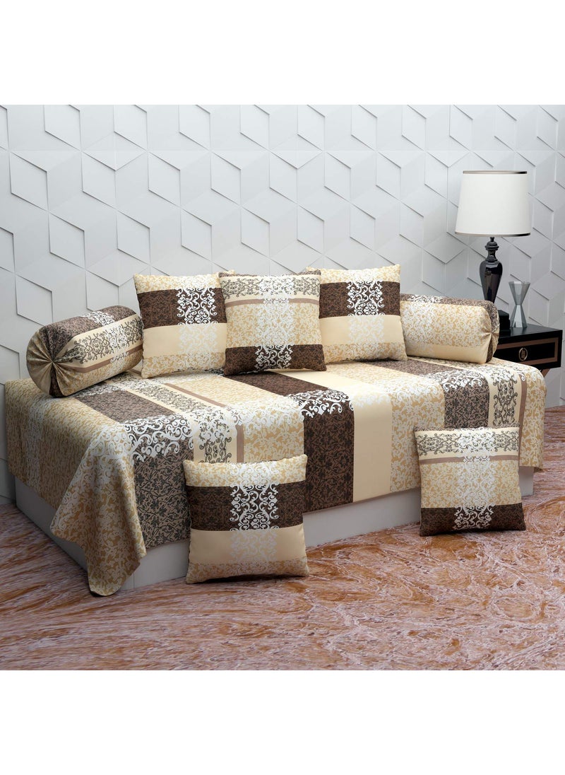 KIAAKSH Jyotaksh Diwan Set Covers Cotton 8 Pieces Pure Cotton Designer Printed Standard Diwan Set 1 Single Bedsheet 2 Bolster Covers 5 Cushion CoversDiwans02
