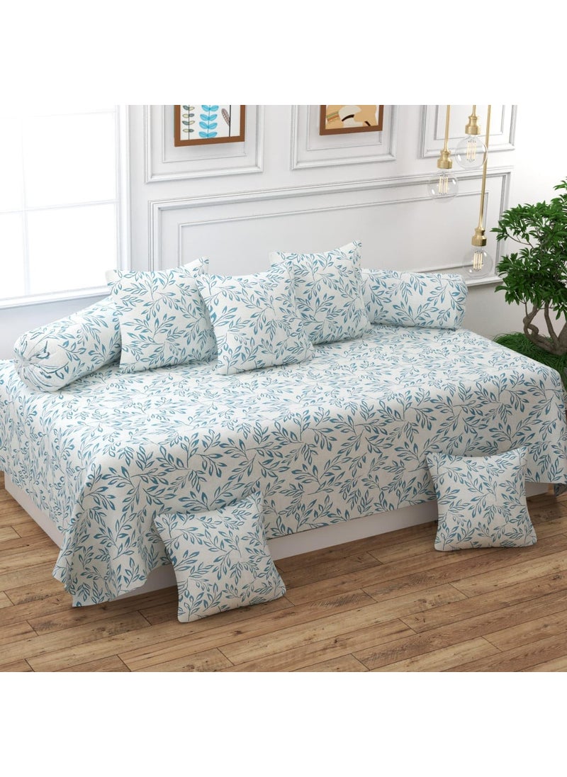 KIAAKSH Jyotaksh Diwan Set Covers Cotton 8 Pieces Pure Cotton Designer Printed Standard Diwan Set 1 Single Bedsheet 2 Bolster Covers 5 Cushion CoversDiwans10
