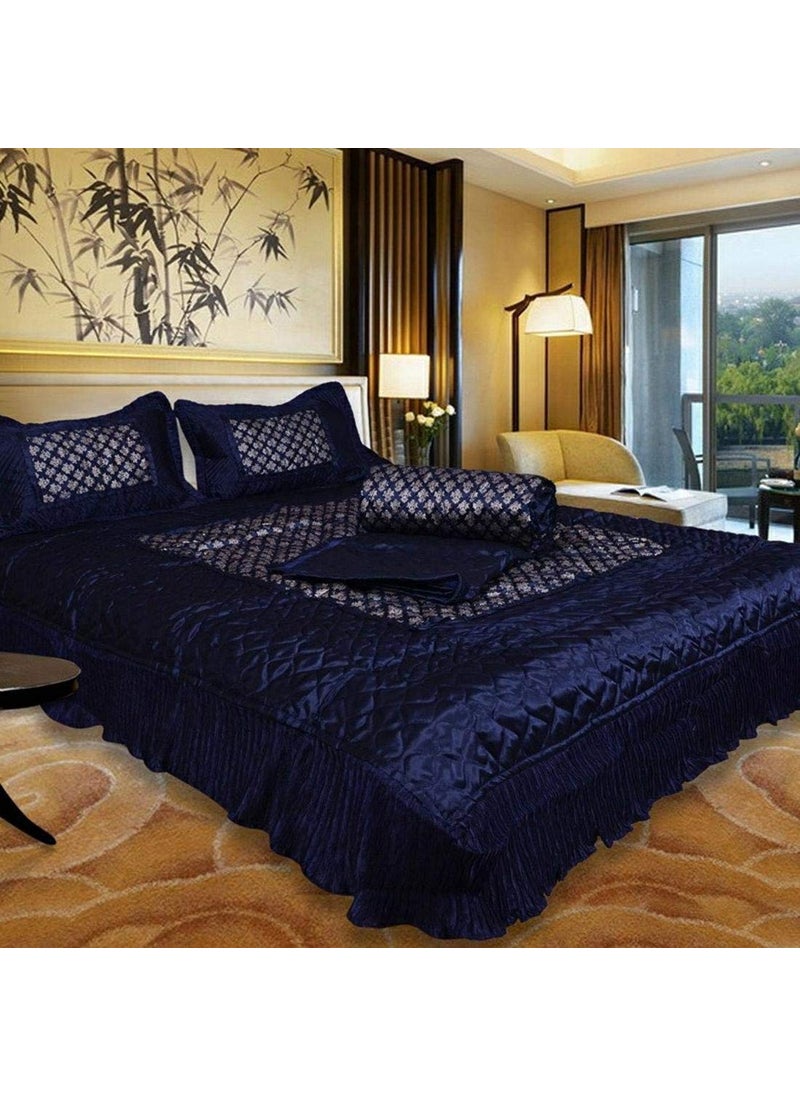 ManavRachit Satin Gold Printed 310 TC Wedding Bedding SetBedsheet with 2 Pillow Covers 1 AC Comforter for Home Living RoomBlue Set of 4pcButti Print