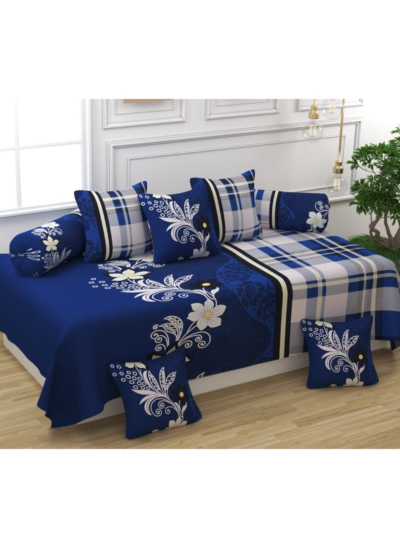 KIAAKSH Jyotaksh Diwan Set Covers Cotton 8 Pieces Pure Cotton Designer Printed Standard Diwan Set 1 Single Bedsheet 2 Bolster Covers 5 Cushion CoversDiwans06
