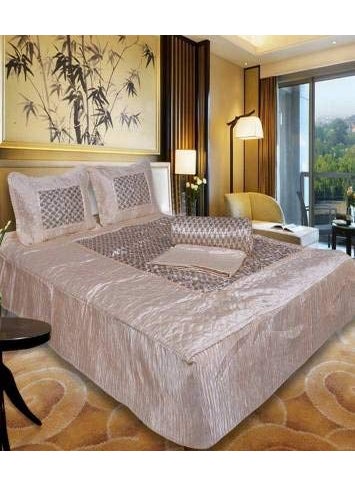 ManavRachit Satin Gold Printed 310 TC Wedding Bedding SetBedsheet with 2 Pillow Covers 1 AC Comforter for Home Living RoomCream Set of 4pcButti Print