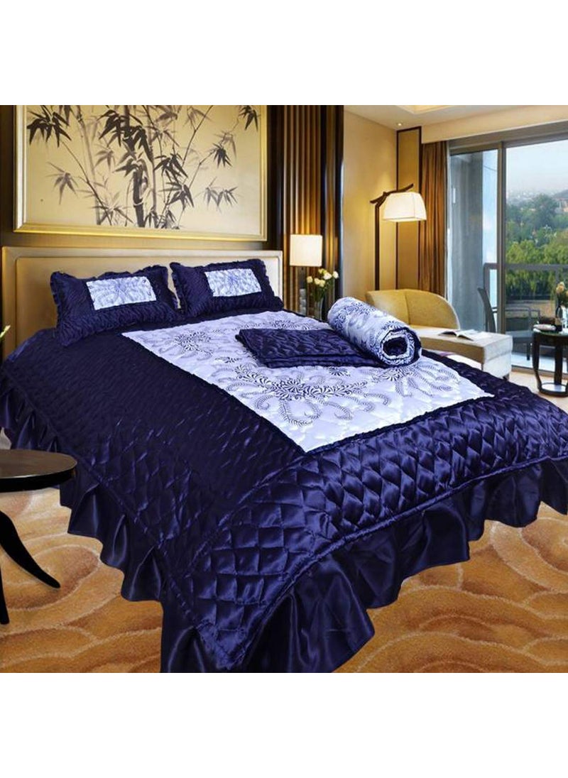 ManavRachit Satin Gold Printed 310 TC Wedding Bedding SetBedsheet with 2 Pillow Covers 1 AC Comforter for Home Living RoomBlue Set of 4pcVIP Print