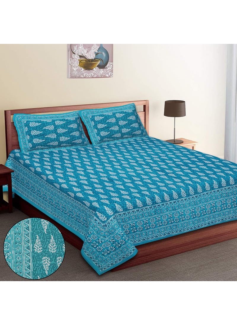 BRING FINE Pure Cotton Bedsheet 200 Thread Count Set of 3 Queen Size SmallPatta Green