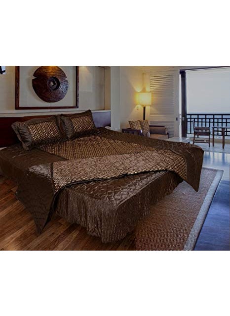 ManavRachit Satin Gold Printed 310 TC Wedding Bedding Set Bedsheet with 2 Pillow Covers 1 AC Comforter for Home Living RoomSet of 4pc Butti PrintCoffee