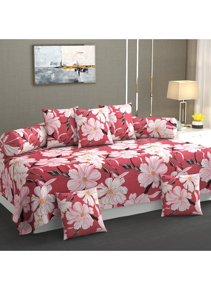 JBTC 440 TC Cotton 8 Piece Diwan SetPure Cotton Designer Printed diwan Set1 Single Bedsheet2 Bolster Covers5 Cushion Covers Combo diwan Set 8 PcsHeavy Material deewan Sets