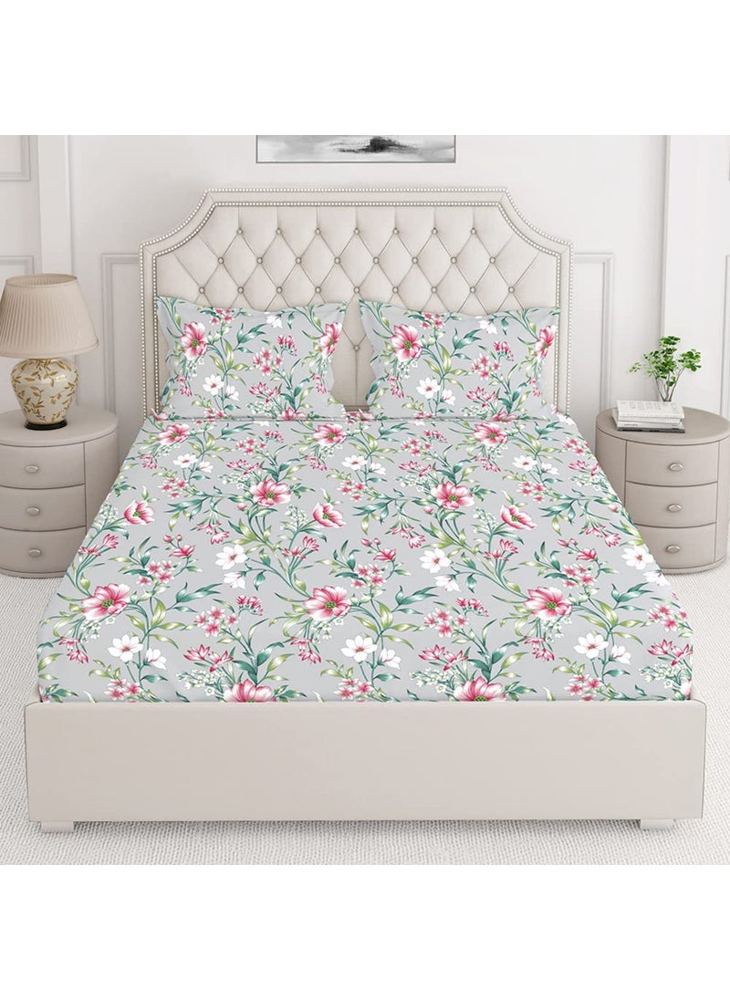 Layers Marigold 100 Cotton Bedsheet Set for All Seasons Lightweight Moisture Absorbent Machine Washable Easy to Care Gift for Housewarming More 144 TC King Size GreyPink