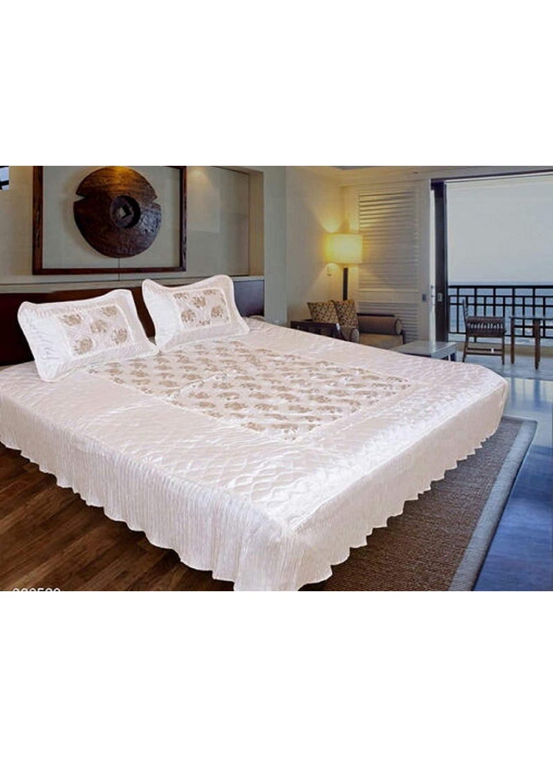 ManavRachit Satin Gold Printed 310 TC Wedding Bedding Set Bedsheet with 2 Pillow Covers for Home Living RoomSet of 3pc HathiElephant PrintWhite