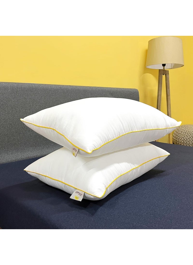 SleepyCat Fiber Lite Pillow Medium Soft MicroPeach Fabric Luxurious Feel at an Machine Washable Pillow White Set of 2 Standard Size 27x17 Inches