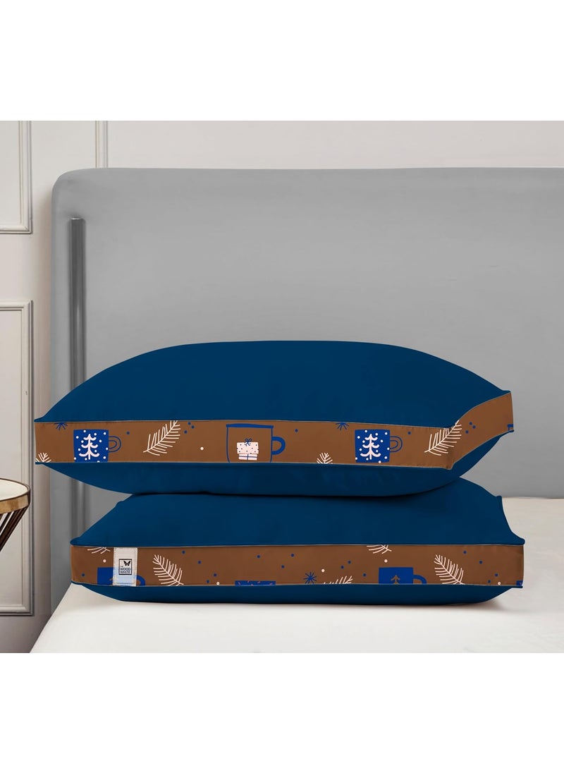 THE WOOD WHITE Soft Microfiber High Loft Pillow Set of 2 Sleep Well in 43 x 69 Cm with Printed Gusset of Extra 5 Cm Height for Neck Support and Soft Comfortable Sleep Blue Dream