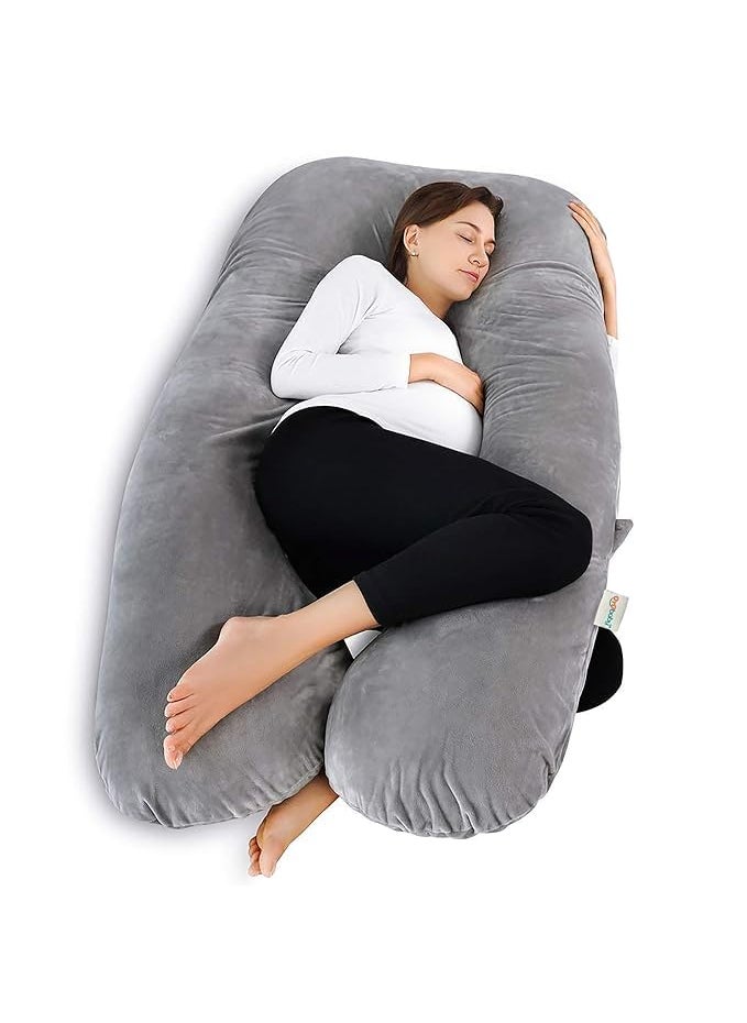 Five min More Microfiber Solid Velvet UShape Pregnancy Pillow for Pregnant WomenHIPS Knee and Back Support Maternity Pillow Pack of 1 Grey