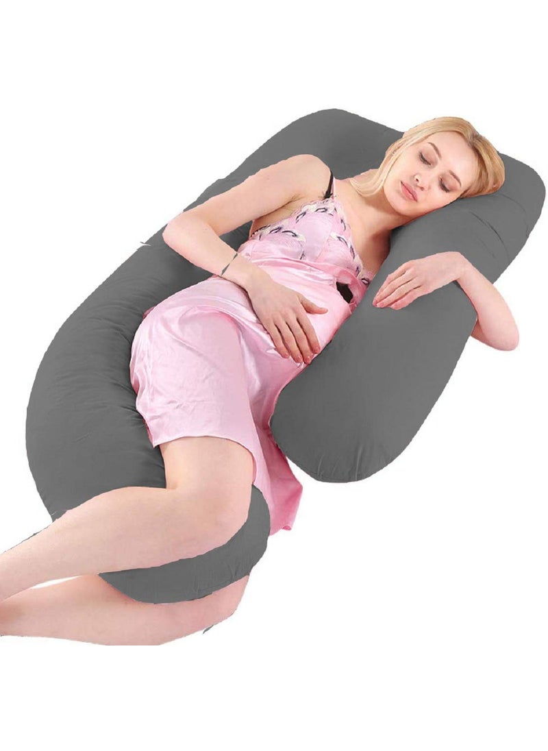 Moms Moon Stylish Pregnancy Pillow for Pregnant Sleeping ComfortMaternity Pillow G Shape with 100 Cotton Zippered Cover Grey
