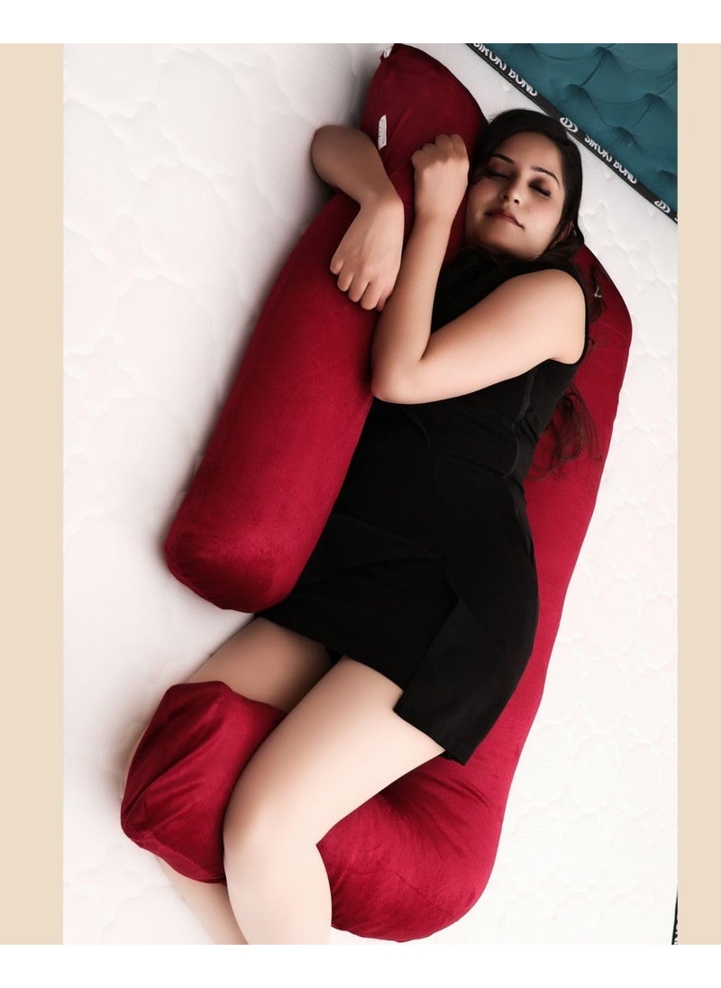 Five min More Microfiber Solid Velvet JShape Pregnancy Pillow for Pregnant WomenHIPS Knee and Back Support Maternity Pillow Pack of 1 Red
