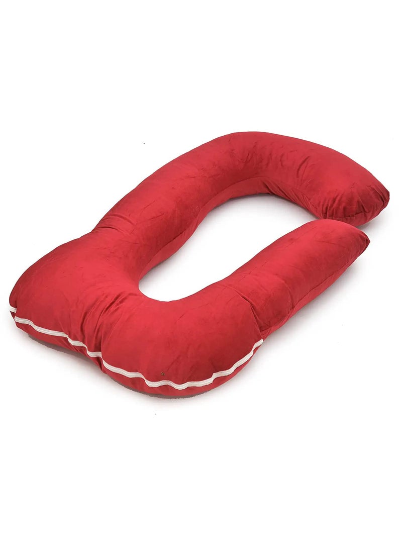 AG PRO COMFORT Cotton J Shaped Maternity Pillow for Pregnant Women Microfiber Soft Back HIPS Legs Belly Full Body Support Long Sleeping Pillow Maroon