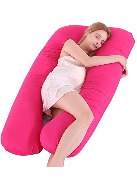 Jaipur Linen Cotton Full Body U Shaped Maternity Pillow for Pregnant Women and Back Pain Red King Size
