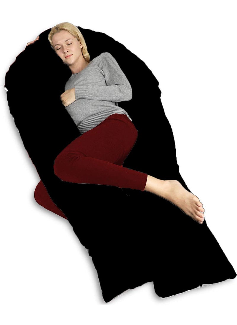 PumPum Pregnancy Pillow with Velvet Cover UShape Full Body Pillow Maternity Support Pillow Cushion Pillow for Pregnant WomenBlack