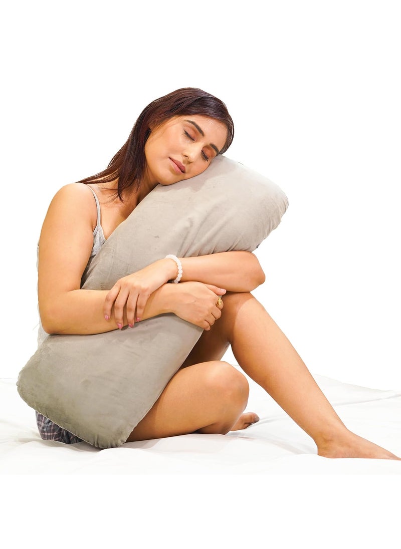 RINIPO Half Body Soft Memory Foam Pillow for Pregnancy Cuddling Hug Pillow for Side Sleepers Eases Pressure Points Promotes Relaxation Better Sleep Velvet Grey 30x10x5 Inches Washable Cover