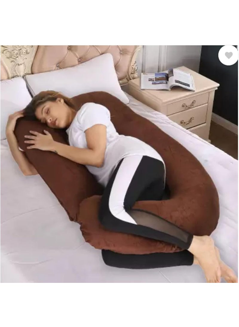YASHTU Pregnancy Pillows for Sleeping JShape Full Body Pillow and Maternity Support for Back HIPS Legs Belly for Pregnant Women with Removable Washable Velvet Cover Brown