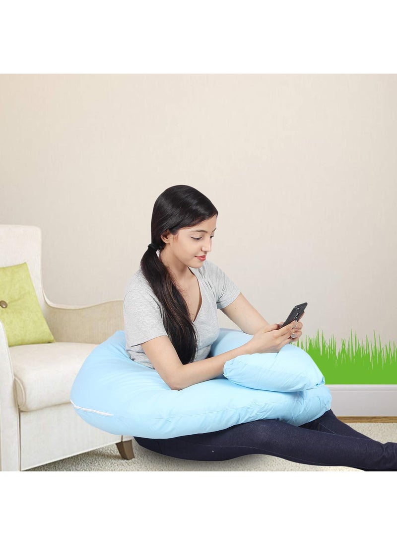 Jaipur Linen Full Body Pregnancy Pillow Maternity Pillow for Pregnant Women C Shaped Body Pillow with 100 Cotton Pillow CoverSky Blue