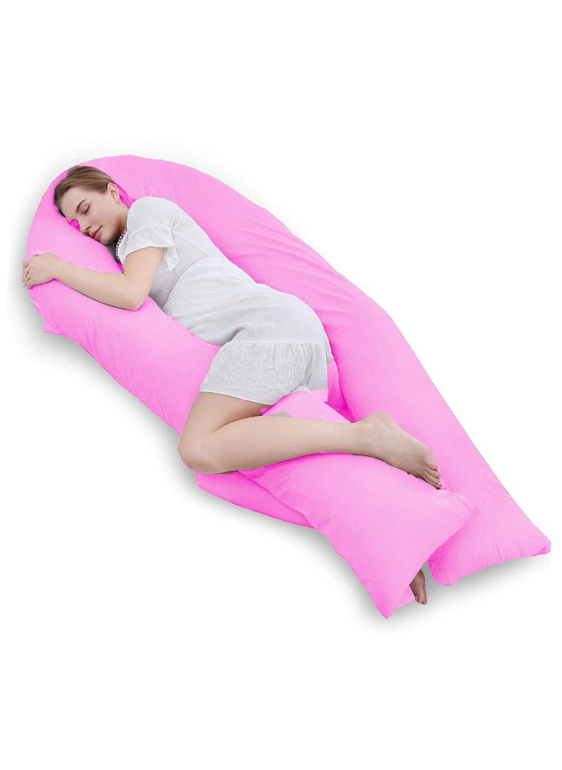 Jaipur Linen Long U Shaped Pregnancy PillowBody PillowLumbar PillowMaternity Pillow with Cotton Zippered CoverPink