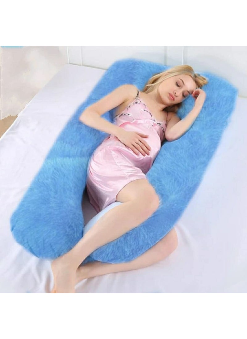 Deeku Art Fur Fabric Full Body PregnancyMaternity Pillow Maternity Pillow for Pregnant Women u Shape ice Blue Colour XXXL