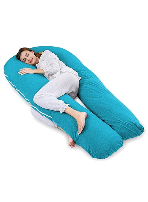 Moms Moon Premium Extra Long 65 Inch Pregnancy Body PillowMaternity Pillow for Pregnant Women with 100 Cotton Zippered Cover Sea Blue Pack of 1