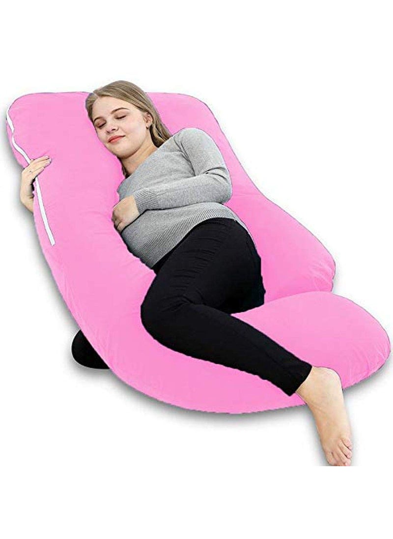 Jaipur Linen U Shaped Pregnancy PillowBody PillowLumbar PillowMaternity Pillow Extra Curve with Cotton Zippered CoverPink