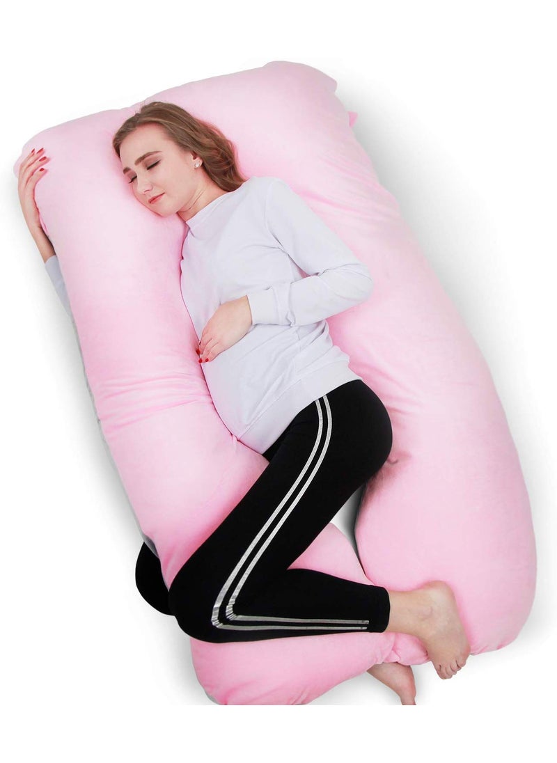 Jaipur Linen Full Body Pregnancy U Shaped Maternity Pillow for Pregnant Women and Back Pain Pink