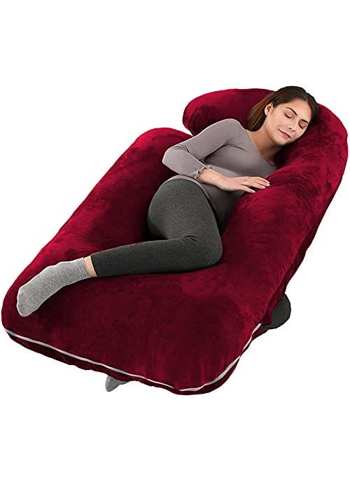Moms Moon Pregnancy Pillow 57 inches Full Body Pillow Pregnancy Maternity Pillow for Pregnant Women Sleeping Comfort G Shaped Pillow with Removable Washable Velvet CoverMaroon