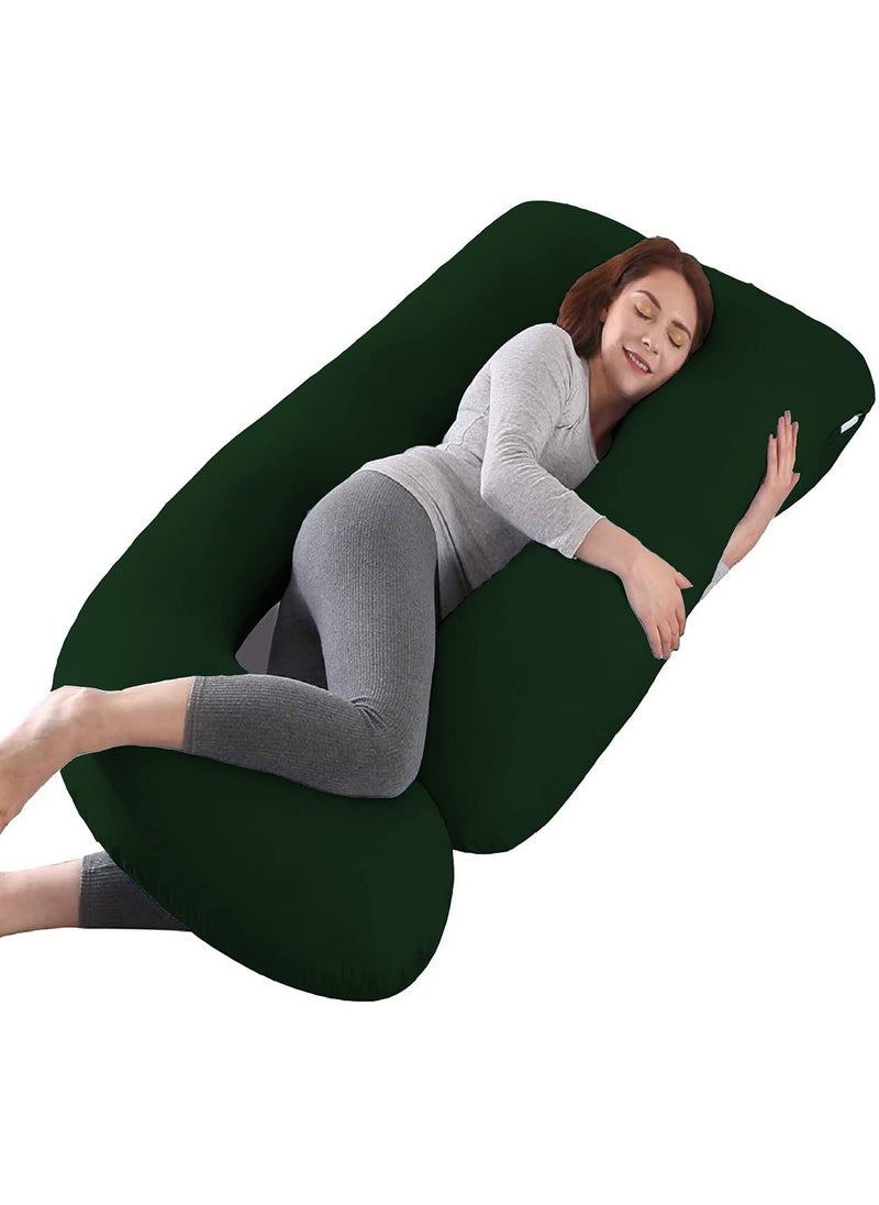 Moms Moon Premium Softness Pregnancy Pillow for Pregnant Women with 100 Cotton Zipper Removable Cover Standard Pack of 1 Dark Green