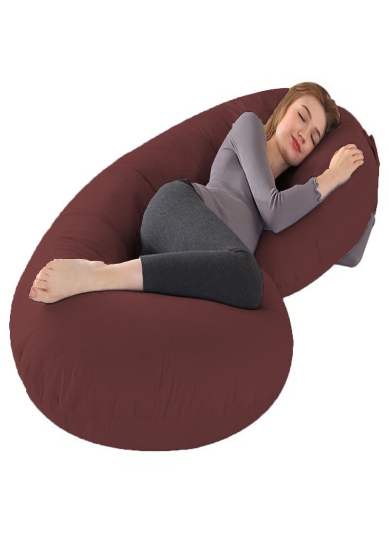 Jaipur Linen Full Body C Shaped PillowBody PillowLumbar Pillow with Zippered Cover for Pregnant WomenMaroon