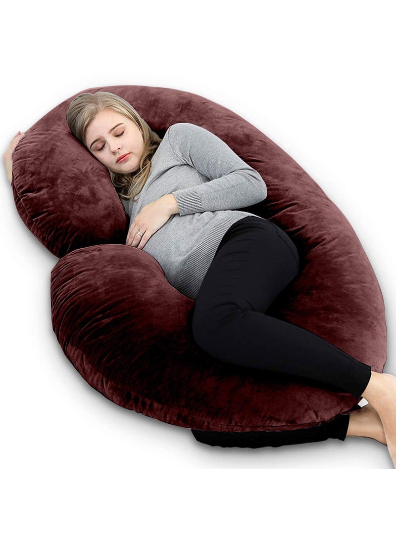 Cuddlyprint Velvet Ultra Soft Hollow Fibre C Shaped Maternity PillowPregnancy PillowBody Pillow with Zippered Cover Coffee 200 GSM