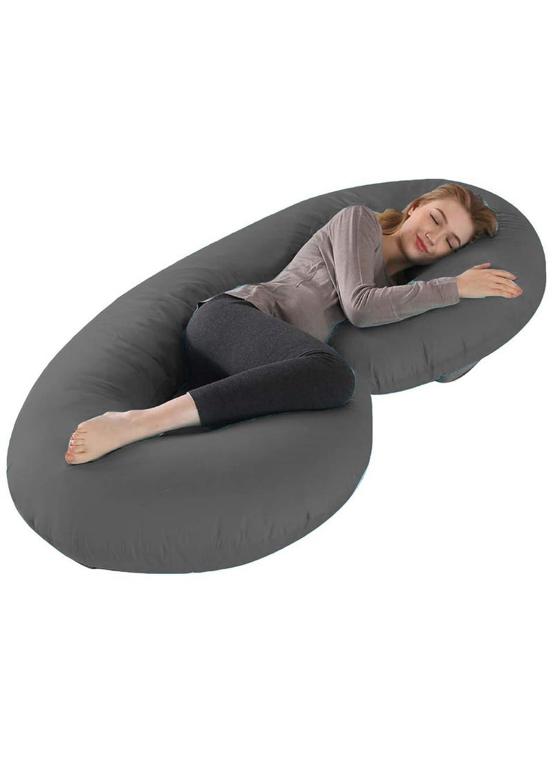 Moms Moon Super Luxurious Full Body Support PillowPregnancy PillowMaternity PillowLumber Pillow with 100 Cotton Zippered Removal Cover Pack of 1 Grey