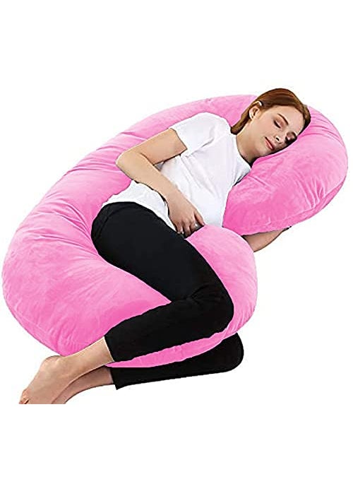 Moms Moon Pregnancy Pillow C Shaped Full Body PillowMaternity Pillow Support for BackLegsNeckHip for Pregnant Women with Removable Washable Velvet Cover Pack of 1 Pink