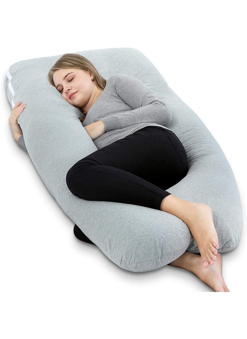 Jaipur Linen Cotton Full Body Pregnancy Pillow U Shaped Maternity Pillow for Pregnant Women and Back Pain Grey King