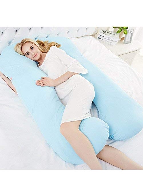Jaipur Linen Full Body Pregnancy Pillow U Shaped Maternity Pillow for Pregnant Women and Back Pain Sky Blue