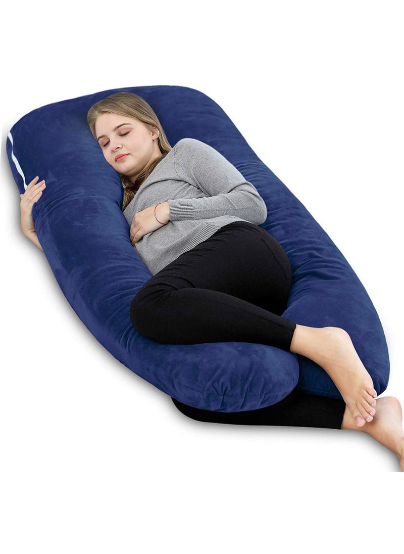 Jaipur Linen Full Body Pregnancy Pillow U Shaped Maternity Cotton Pillow for Pregnant Women and Back Pain Dark Blue