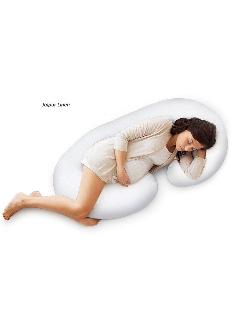 Jaipur Linen Full Body Pregnancy Pillow Maternity Pillow C Shaped Body Pillow with 100 Cotton Pillow CoverWhite