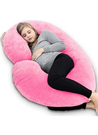 Jaipur Linen Full Body Pregnancy Pillow Maternity Pillow for Pregnant Women C Shaped Body Pillow with 100 Cotton Pillow CoverPink